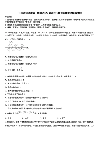 云南省昭通市第一中学2025届高二下物理期中考试模拟试题含解析