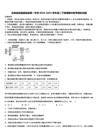 云南省邵通威信县第一中学2024-2025学年高二下物理期中联考模拟试题含解析