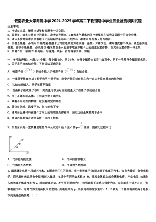 云南农业大学附属中学2024-2025学年高二下物理期中学业质量监测模拟试题含解析