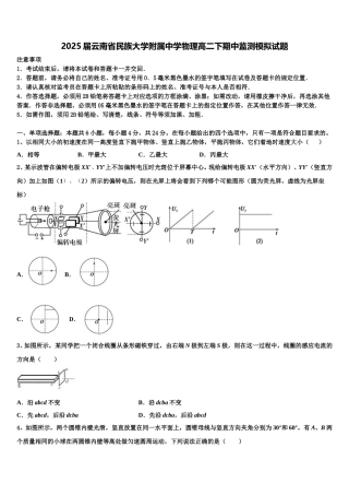 2025届云南省民族大学附属中学物理高二下期中监测模拟试题含解析