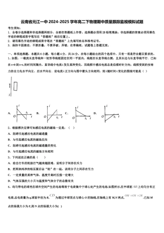 云南省元江一中2024-2025学年高二下物理期中质量跟踪监视模拟试题含解析