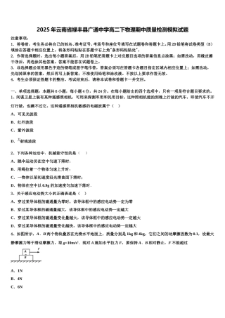 2025年云南省禄丰县广通中学高二下物理期中质量检测模拟试题含解析