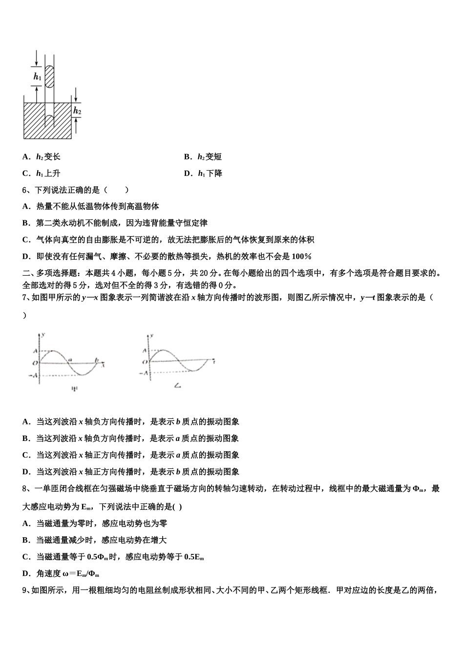 2025年云南省德宏州芒市第一中学高二下物理期中调研试题含解析_第2页
