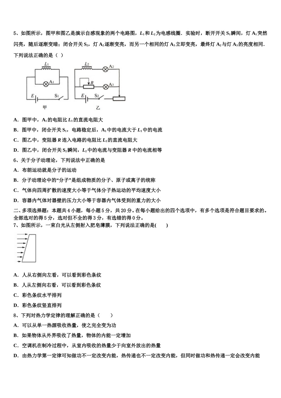 2025年云南省文山州富宁县一中物理高二第二学期期中学业水平测试试题含解析_第2页