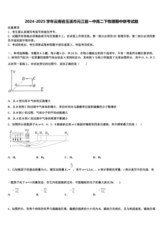 2024-2025学年云南省玉溪市元江县一中高二下物理期中联考试题含解析