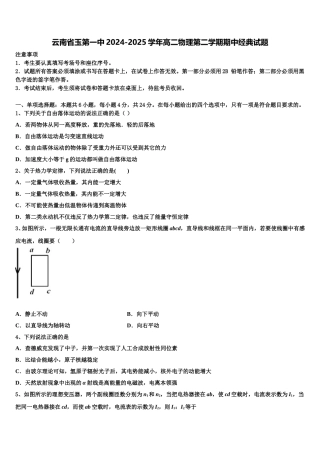 云南省玉第一中2024-2025学年高二物理第二学期期中经典试题含解析