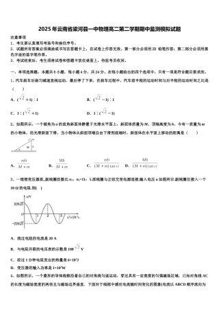 2025年云南省梁河县一中物理高二第二学期期中监测模拟试题含解析
