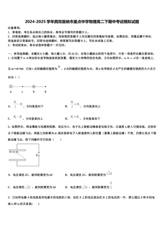 2024-2025学年西双版纳市重点中学物理高二下期中考试模拟试题含解析