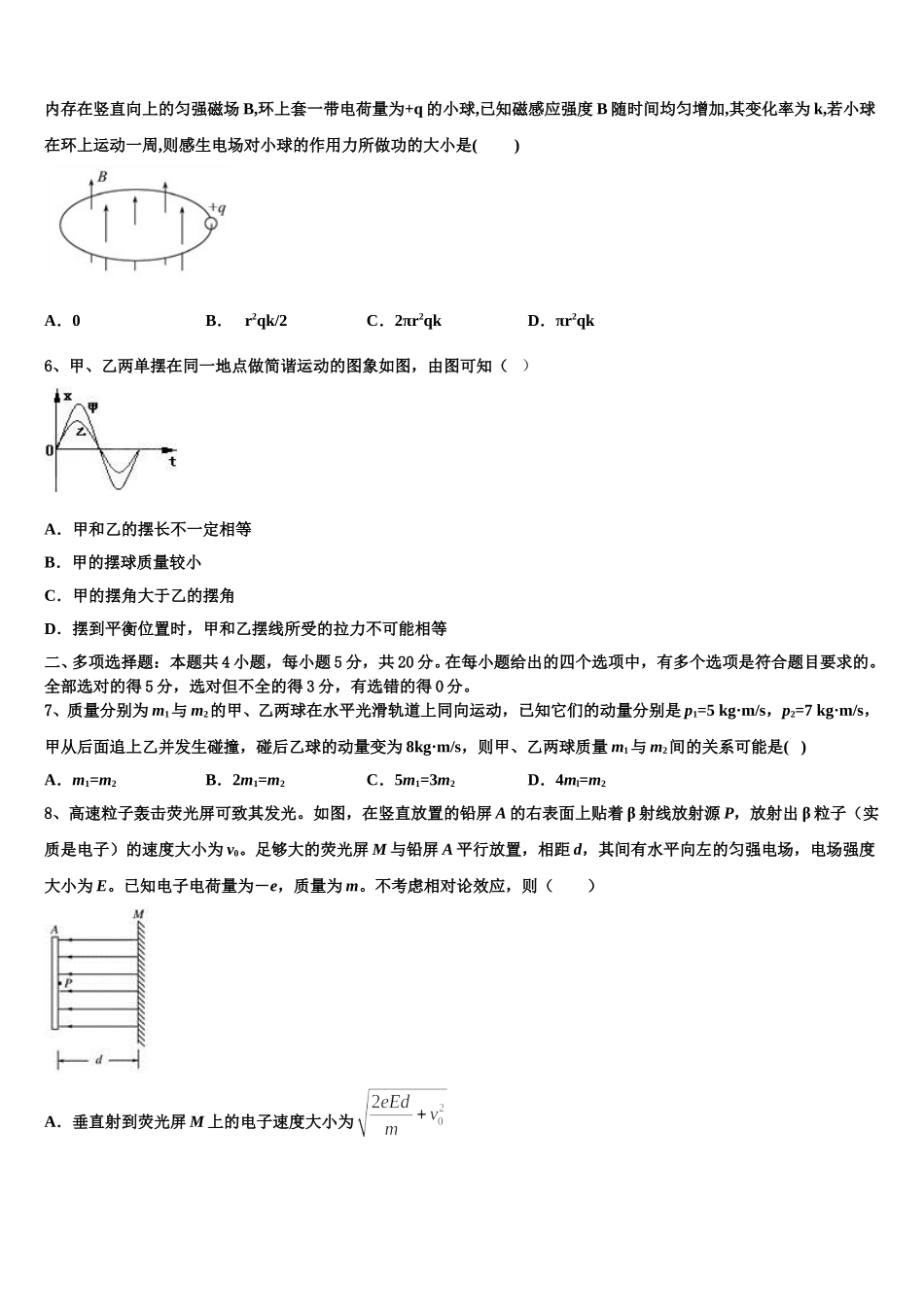 2024-2025学年云南省广南县二中物理高二下期中考试试题含解析_第2页