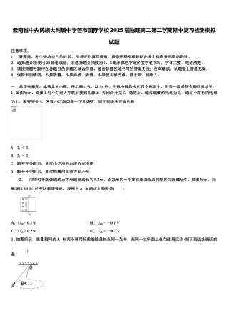 云南省中央民族大附属中学芒市国际学校2025届物理高二第二学期期中复习检测模拟试题含解析