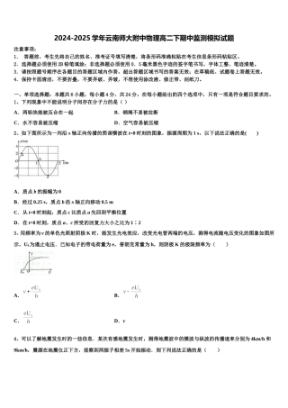 2024-2025学年云南师大附中物理高二下期中监测模拟试题含解析