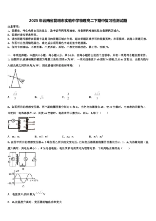 2025年云南省昆明市实验中学物理高二下期中复习检测试题含解析