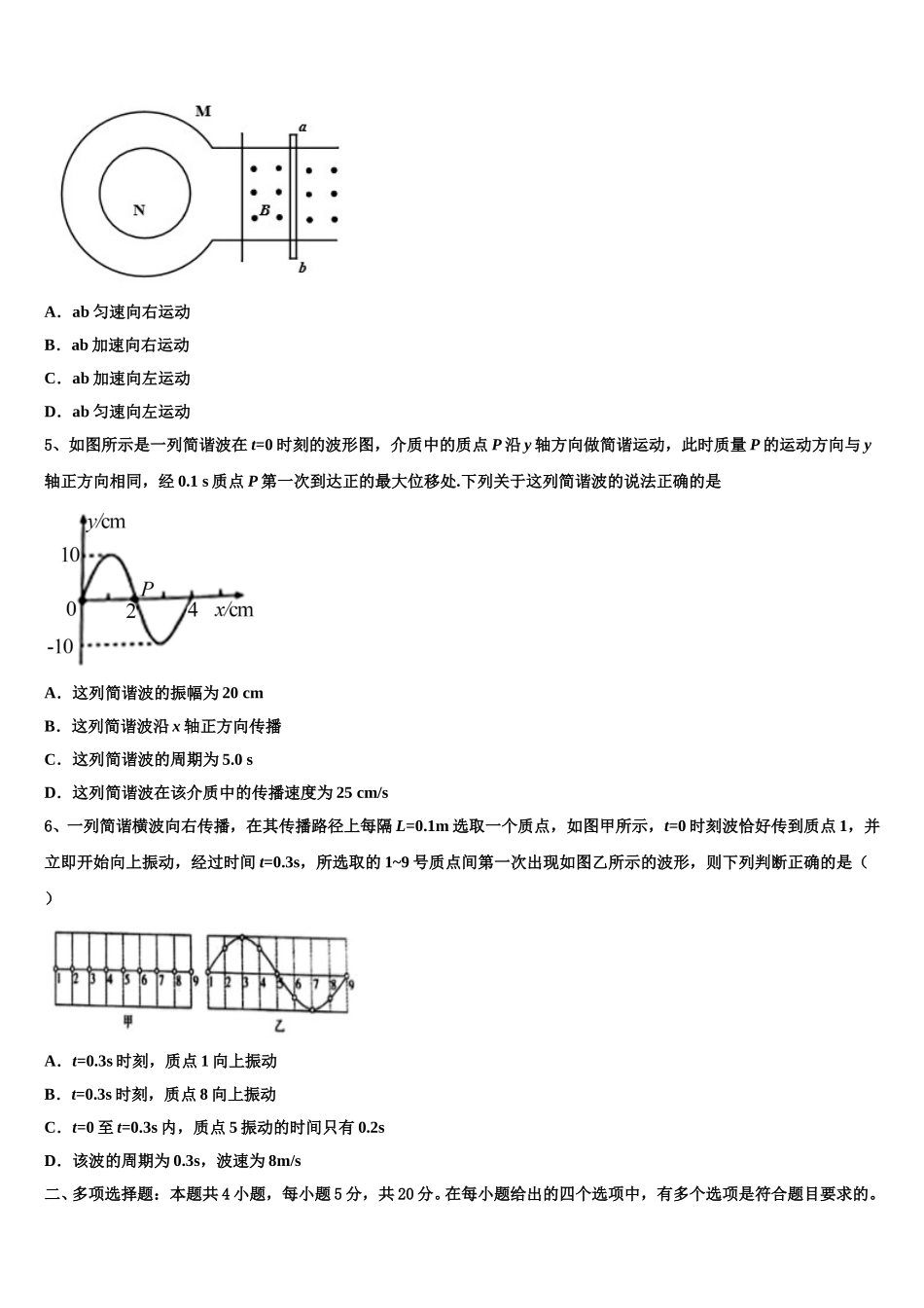 云南省昆明市师大附中2024-2025学年高二物理第二学期期中预测试题含解析_第2页