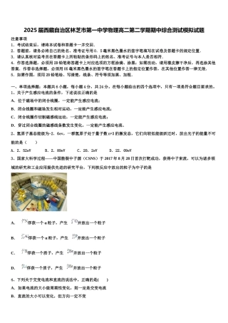 2025届西藏自治区林芝市第一中学物理高二第二学期期中综合测试模拟试题含解析