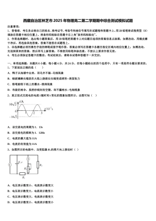 西藏自治区林芝市2025年物理高二第二学期期中综合测试模拟试题含解析