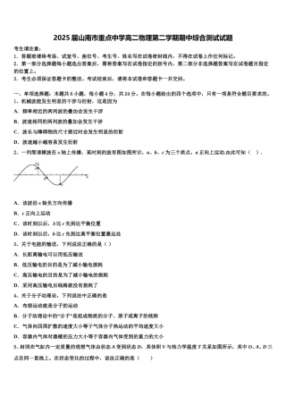 2025届山南市重点中学高二物理第二学期期中综合测试试题含解析