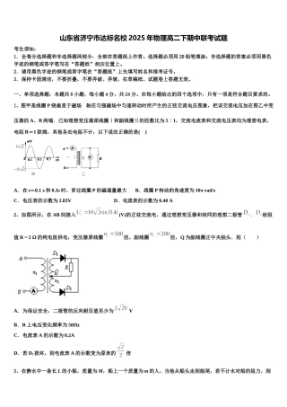 山东省济宁市达标名校2025年物理高二下期中联考试题含解析