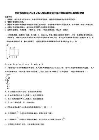 枣庄市薛城区2024-2025学年物理高二第二学期期中经典模拟试题含解析