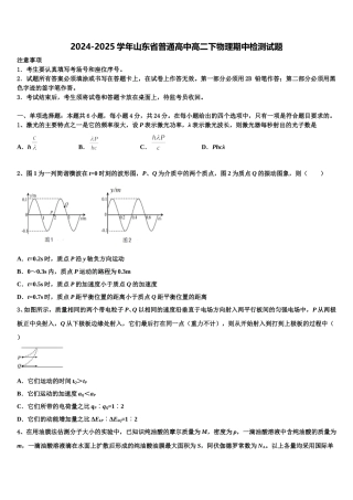 2024-2025学年山东省普通高中高二下物理期中检测试题含解析