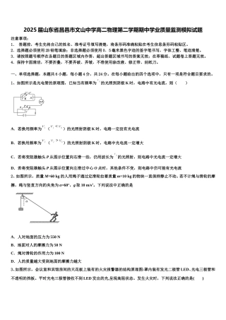 2025届山东省昌邑市文山中学高二物理第二学期期中学业质量监测模拟试题含解析