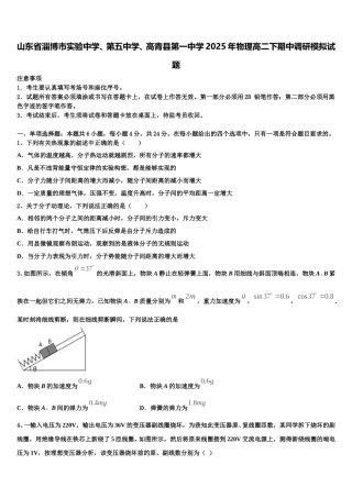 山东省淄博市实验中学、第五中学、高青县第一中学2025年物理高二下期中调研模拟试题含解析