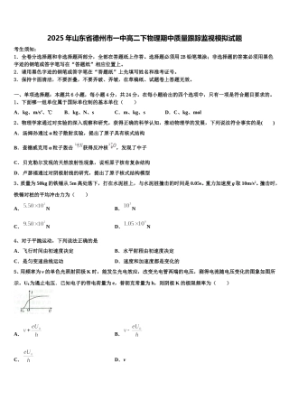 2025年山东省德州市一中高二下物理期中质量跟踪监视模拟试题含解析