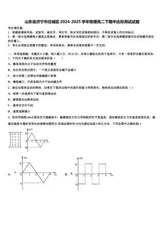 山东省济宁市任城区2024-2025学年物理高二下期中达标测试试题含解析