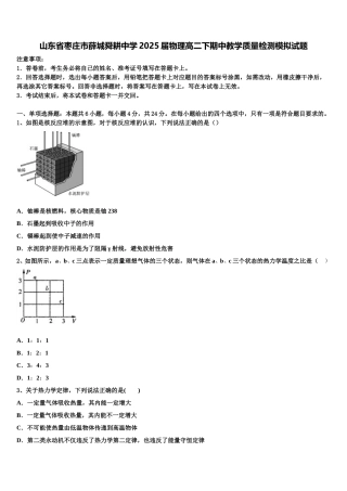 山东省枣庄市薛城舜耕中学2025届物理高二下期中教学质量检测模拟试题含解析