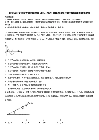 山东省山东师范大学附属中学2024-2025学年物理高二第二学期期中联考试题含解析