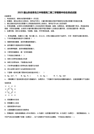2025届山东省青岛三中物理高二第二学期期中综合测试试题含解析