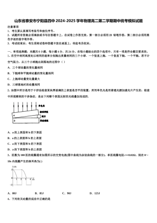 山东省泰安市宁阳县四中2024-2025学年物理高二第二学期期中统考模拟试题含解析