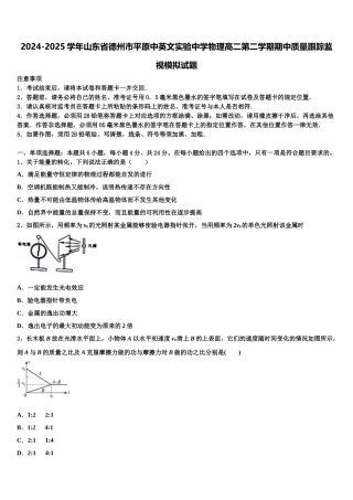2024-2025学年山东省德州市平原中英文实验中学物理高二第二学期期中质量跟踪监视模拟试题含解析