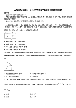 山东省滨州市2024-2025学年高二下物理期中调研模拟试题含解析