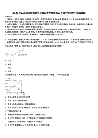 2025年山东省滨州市邹平县黄山中学物理高二下期中学业水平测试试题含解析