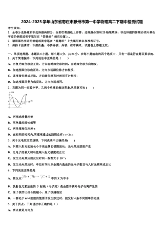2024-2025学年山东省枣庄市滕州市第一中学物理高二下期中检测试题含解析