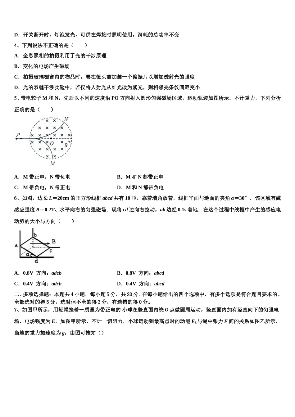 2024-2025学年山东省莱山一中高二下物理期中学业质量监测试题含解析_第2页