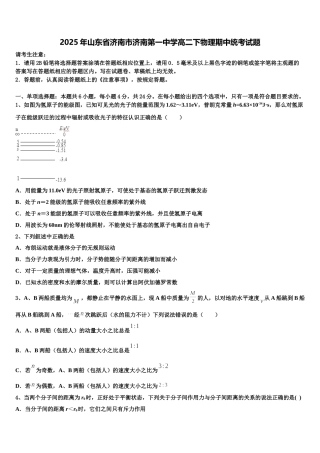 2025年山东省济南市济南第一中学高二下物理期中统考试题含解析