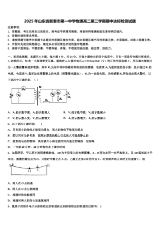 2025年山东省新泰市第一中学物理高二第二学期期中达标检测试题含解析
