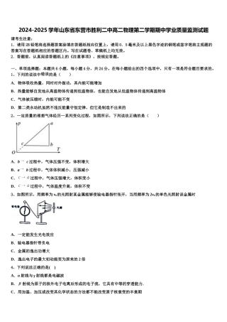 2024-2025学年山东省东营市胜利二中高二物理第二学期期中学业质量监测试题含解析