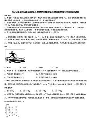 2025年山东省阳谷县第二中学高二物理第二学期期中学业质量监测试题含解析