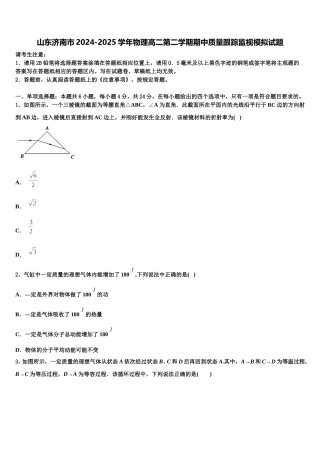 山东济南市2024-2025学年物理高二第二学期期中质量跟踪监视模拟试题含解析