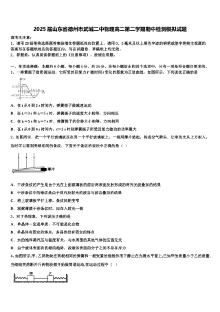 2025届山东省德州市武城二中物理高二第二学期期中检测模拟试题含解析