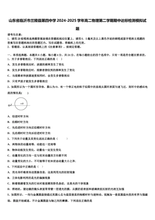 山东省临沂市兰陵县第四中学2024-2025学年高二物理第二学期期中达标检测模拟试题含解析