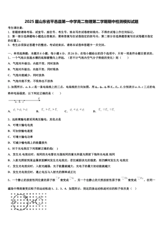 2025届山东省平邑县第一中学高二物理第二学期期中检测模拟试题含解析