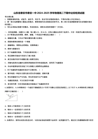 山东省泰安市泰安一中2024-2025学年物理高二下期中达标检测试题含解析