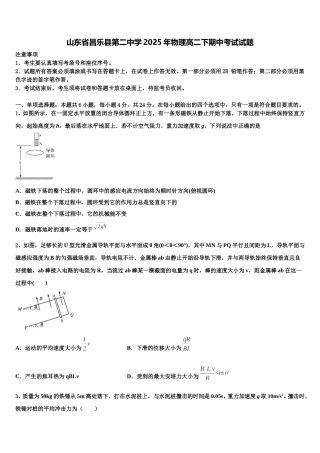 山东省昌乐县第二中学2025年物理高二下期中考试试题含解析
