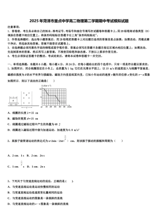 2025年菏泽市重点中学高二物理第二学期期中考试模拟试题含解析