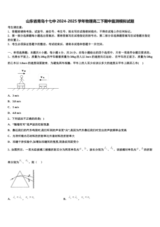 山东省青岛十七中2024-2025学年物理高二下期中监测模拟试题含解析