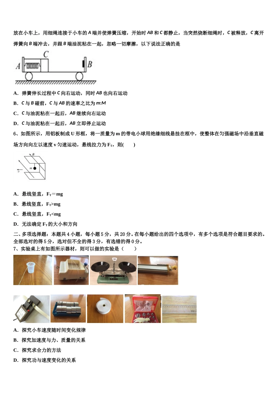 2024-2025学年山东省邹城市实验中学高二下物理期中经典试题含解析_第2页