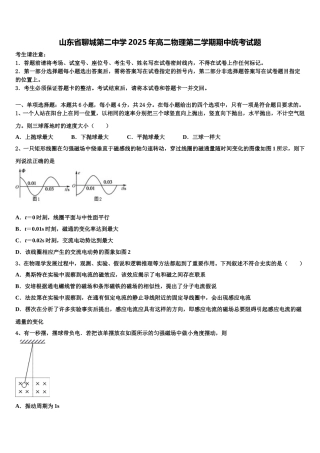 山东省聊城第二中学2025年高二物理第二学期期中统考试题含解析